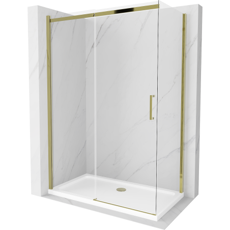 Mexen Omega cabine de douche coulissante 140 x 80 cm, transparent, or + receveur Flat - 825-140-080-50-00-4010