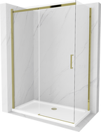 Mexen Omega tuš kabina na razvlačenje 140 x 80 cm, prozirna, zlatna + tuš kada Flat - 825-140-080-50-00-4010
