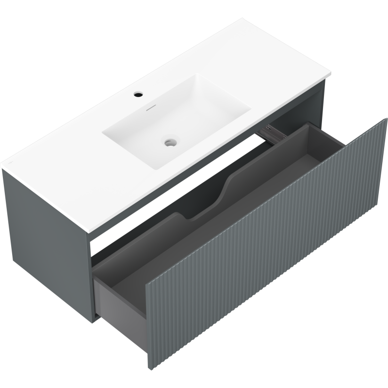 Mexen Rivel meuble de salle de bain 120 cm avec lavabo Otis, 1 tiroir, cannelé, graphite mat/blanc mat -