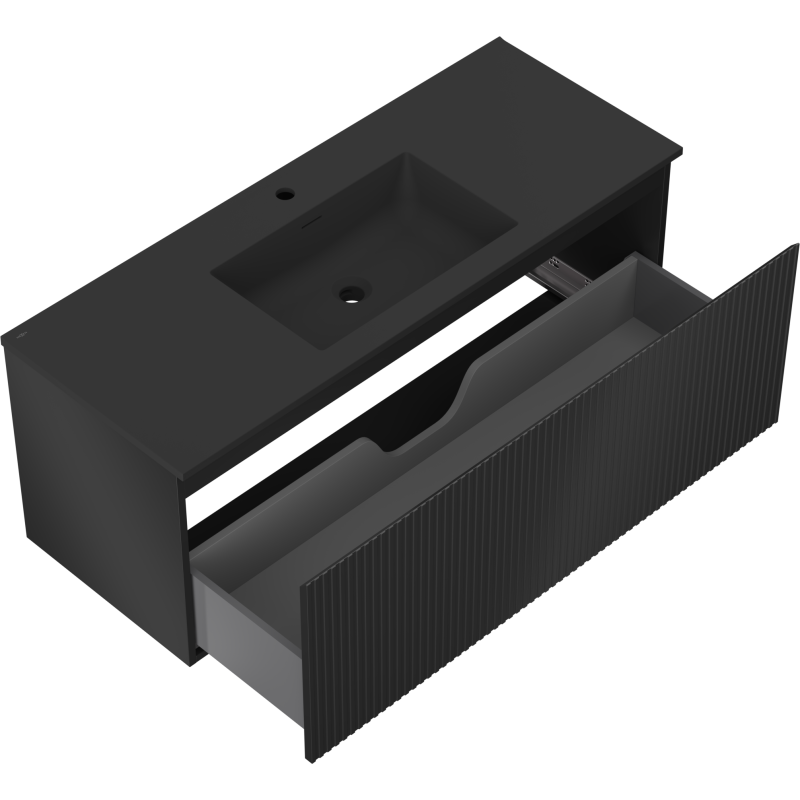Mexen Rivel armario de baño de 120 cm con lavabo Otis, 1 cajón, ranurado, negro mate - 91A20-12047-1-BF71-W18M71