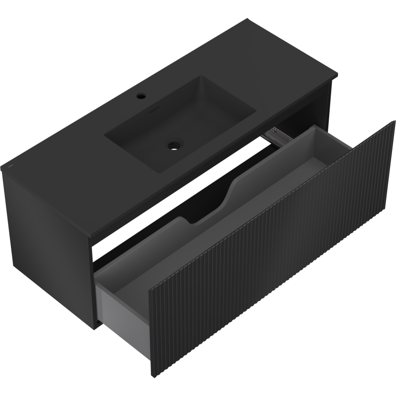 Mexen Rivel Badezimmerschrank 120 cm mit Waschtisch Otis, 1 Schublade, geriffelt, schwarz matt - 91A20-12047-1-BF71-W18M71