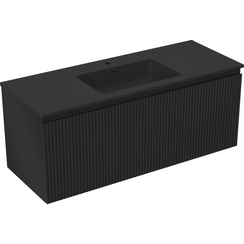 Mexen Rivel 120 cm Badezimmerschrank mit Waschbecken Otis, 1 Schublade, geriffelt, schwarz matt - 91A20-12047-1-BF71-W18M71