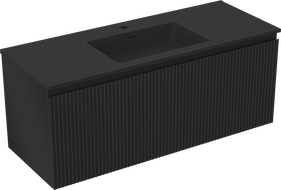 Mexen Rivel Badezimmerschrank 120 cm mit Waschtisch Otis, 1 Schublade, geriffelt, schwarz matt - 91A20-12047-1-BF71-W18M71
