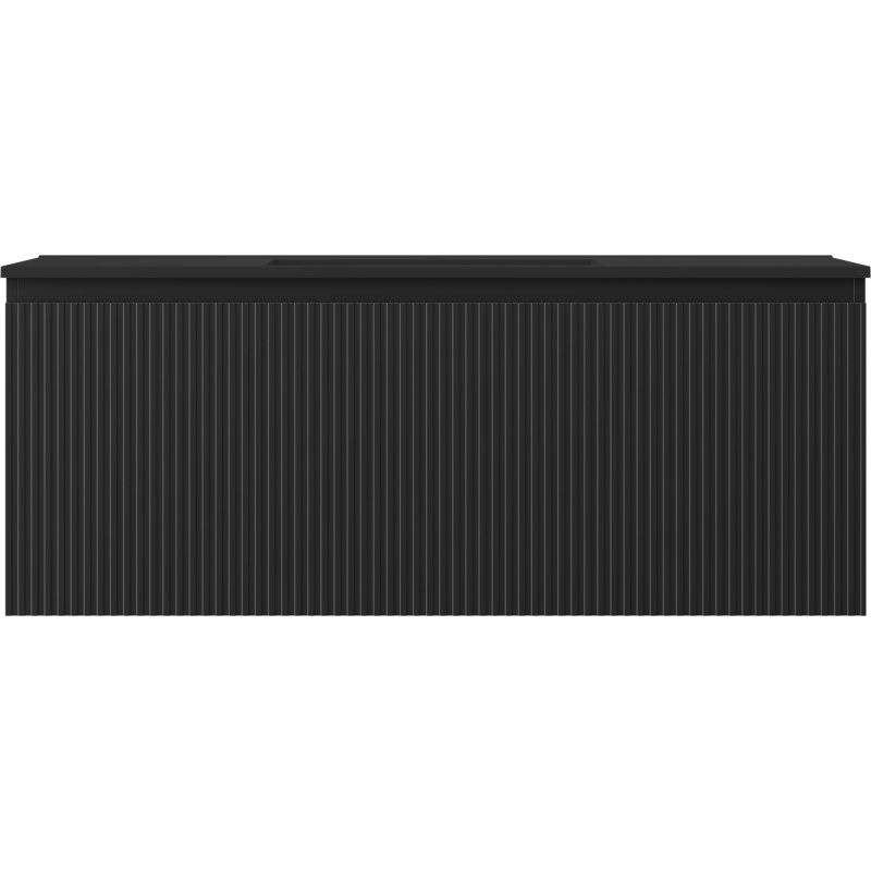 Mexen Rivel bathroom cabinet 120 cm with Otis washbasin, 1 drawer, fluted, black matt - 91A20-12047-1-BF71-W18M71