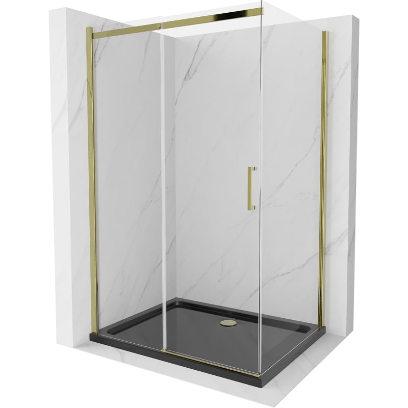 Mexen Omega kabina prysznicowa rozsuwana 100 x 80 cm, transparent, złota + brodzik Flat, czarny - 825-100-080-50-00-4070G