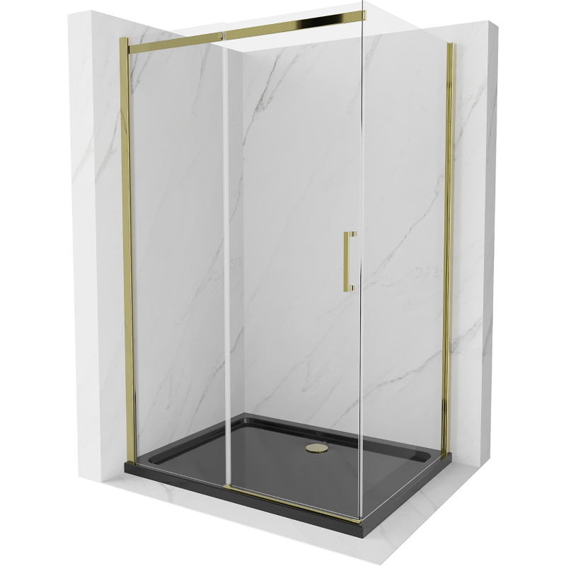 Mexen Omega libisev dušinurk 100 x 80 cm, läbipaistev, kuldne + Flat dušialus, must - 825-100-080-50-00-4070G