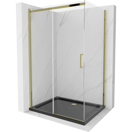Mexen Omega libisev dušinurk 100 x 80 cm, läbipaistev, kuldne + Flat dušialus, must - 825-100-080-50-00-4070G