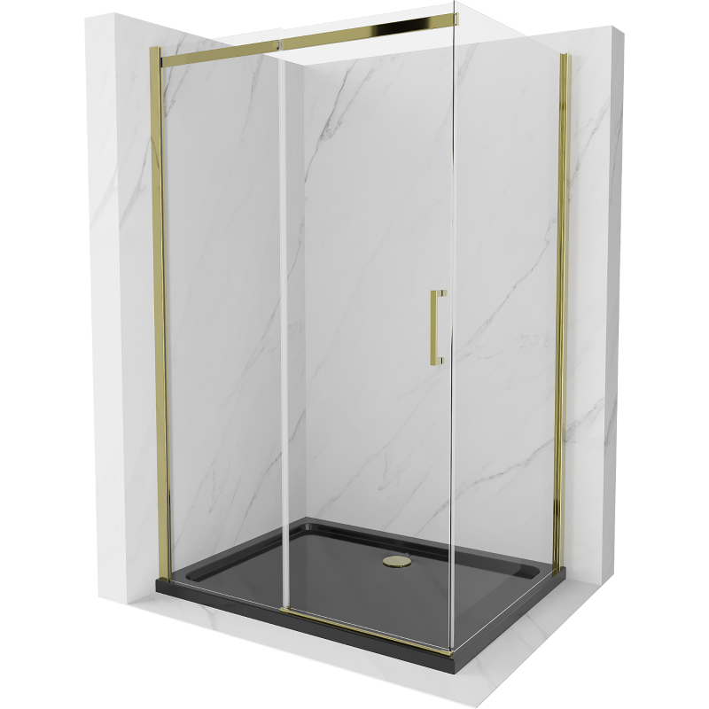 Mexen Omega douchecabine schuifdeur 100 x 90 cm, transparant, goud + Flat douchebak, zwart - 825-100-090-50-00-4070G