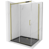 Mexen Omega douchecabine schuifdeur 100 x 90 cm, transparant, goud + Flat douchebak, zwart - 825-100-090-50-00-4070G
