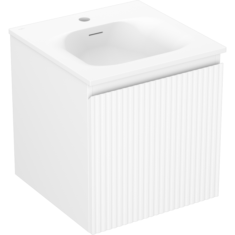 Mexen Rivel badkamerkast 45 cm met wastafel Vela, 1 lade, geribbeld, wit mat - 91A20-04547-1-BF01-W23M01