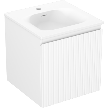 Mexen Rivel Badezimmerschrank 45 cm mit Waschbecken Vela, 1 Schublade, geriffelt, weiß matt - 91A20-04547-1-BF01-W23M01