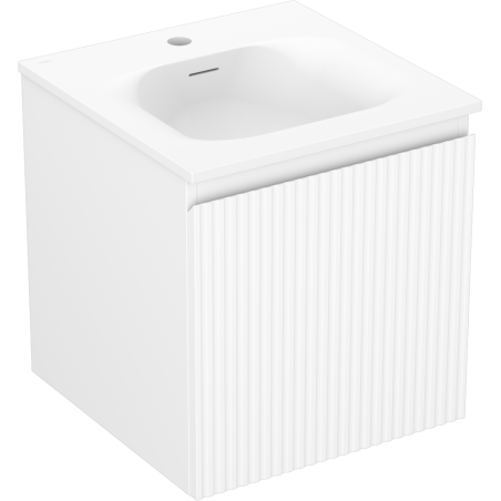 Mexen Rivel Badezimmerschrank 45 cm mit Waschbecken Vela, 1 Schublade, gerillt, weiß matt - 91A20-04547-1-BF01-W23M01