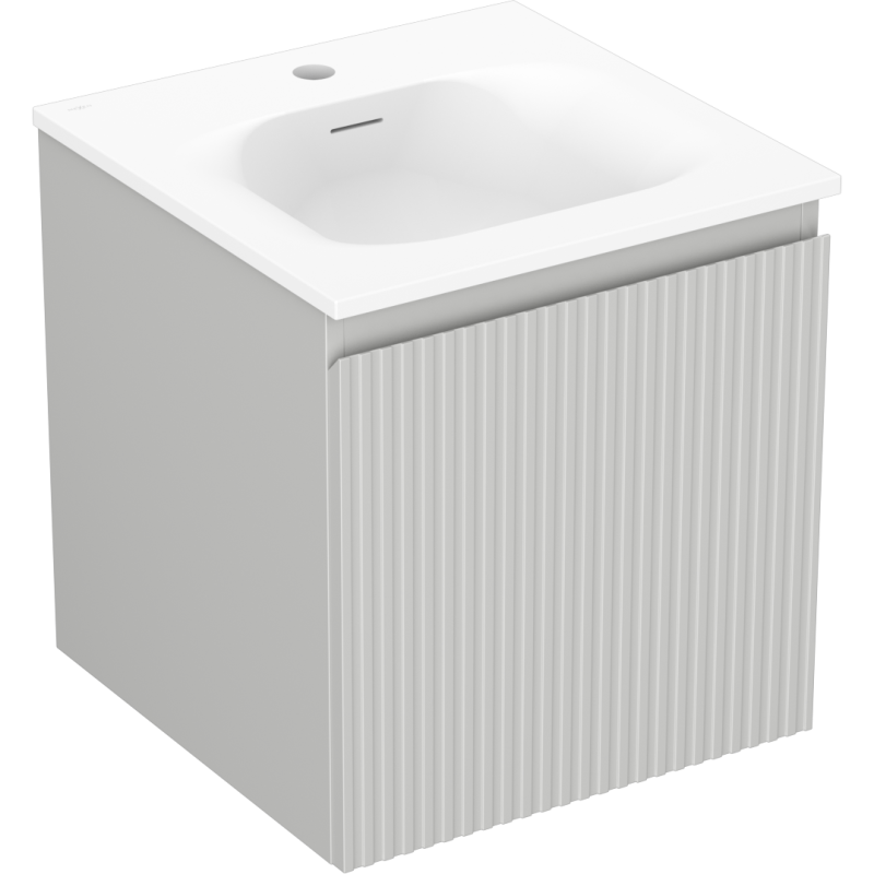 Mexen Rivel Badezimmerschrank 45 cm mit Waschbecken Vela, 1 Schublade, gerillt, grau matt/weiß matt - 91A20-04547-1-BF62-W23M01
