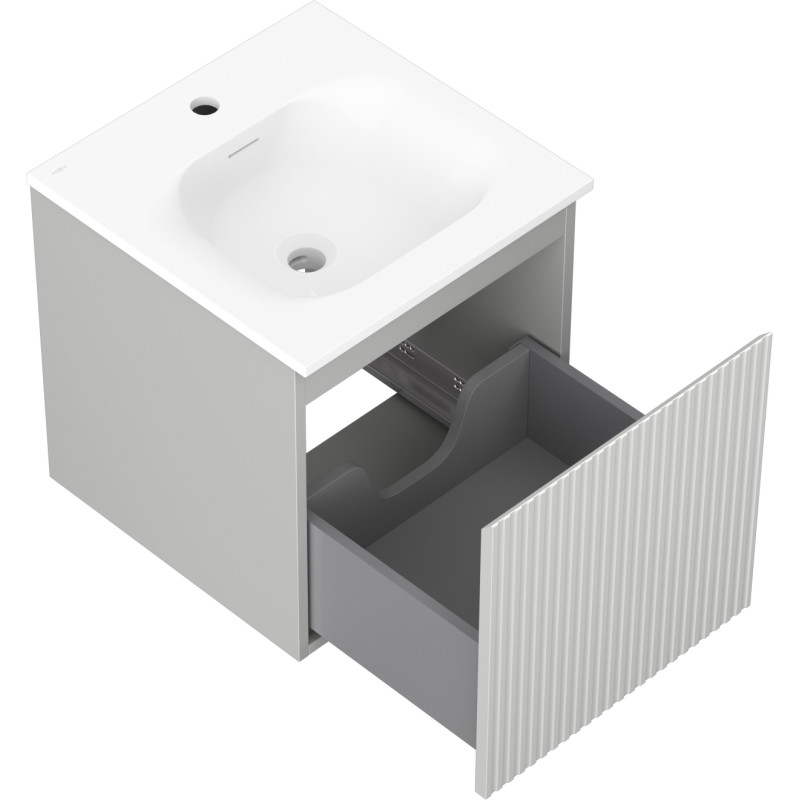 Mexen Rivel badkamerkast 45 cm met wastafel Vela, 1 lade, gegroefd, grijs mat/wit mat - 91A20-04547-1-BF62-W23M01