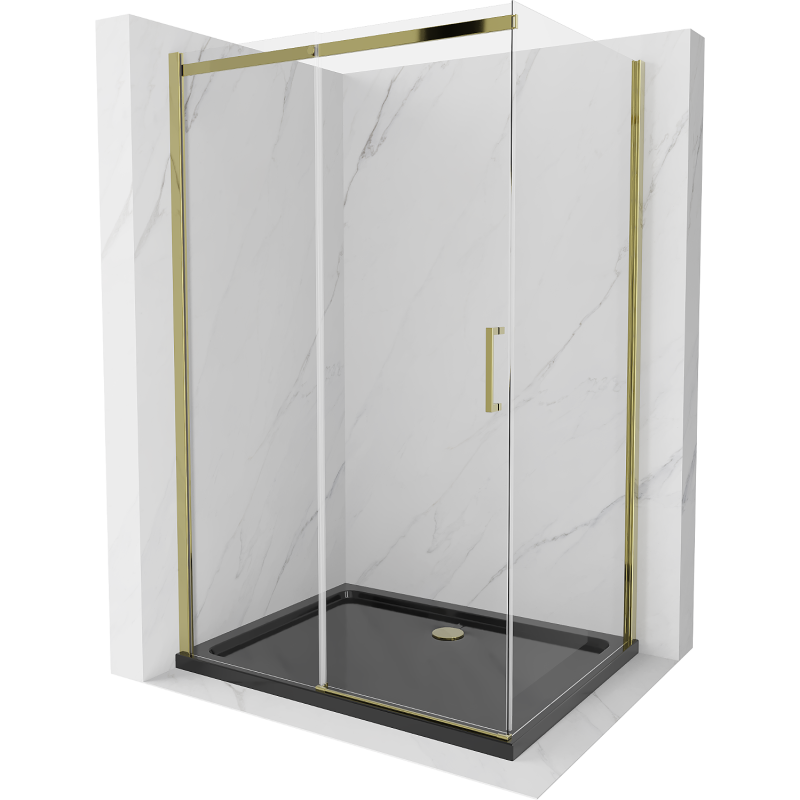 Mexen Omega kabina prysznicowa rozsuwana 120 x 90 cm, transparent, złota + brodzik Flat, czarny - 825-120-090-50-00-4070G