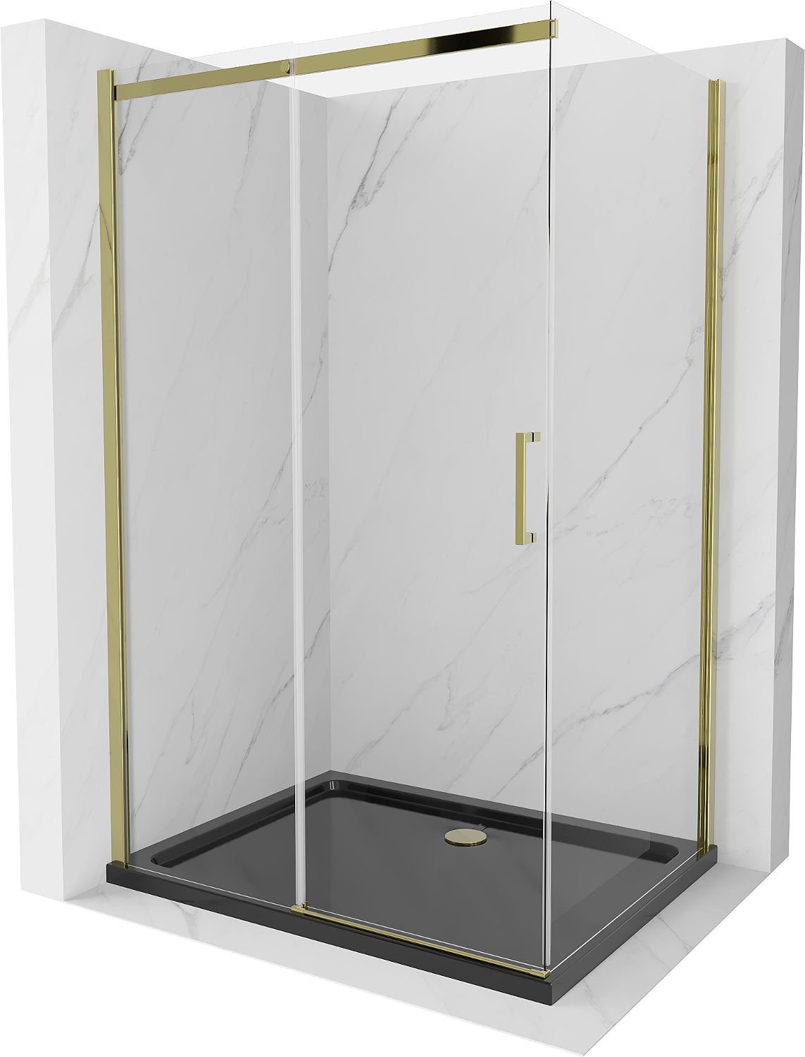 Mexen Omega kabina prysznicowa rozsuwana 120 x 90 cm, transparent, złota + brodzik Flat, czarny - 825-120-090-50-00-4070G