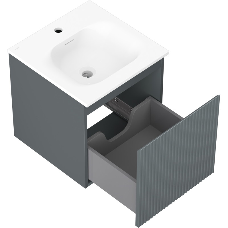 Mexen Rivel badkamerkast 45 cm met wastafel Vela, 1 lade, gegroefd, grafiet mat/wit mat - 91A20-04547-1-BF66-W23M01
