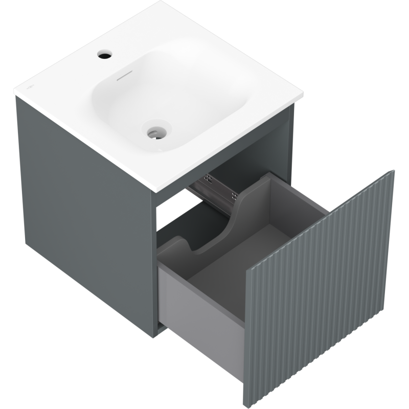 Mexen Rivel kylpyhuonekaappi 45 cm altaalla Vela, 1 laatikko, uritettu, grafiitin matta/valkoinen matta