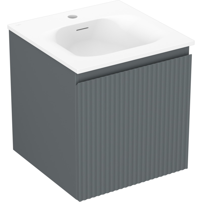 Mexen Rivel mueble de baño de 45 cm con lavabo Vela, 1 cajón, estriado, grafito mate/blanco mate - 91A20-04547-1-BF66-W23M01