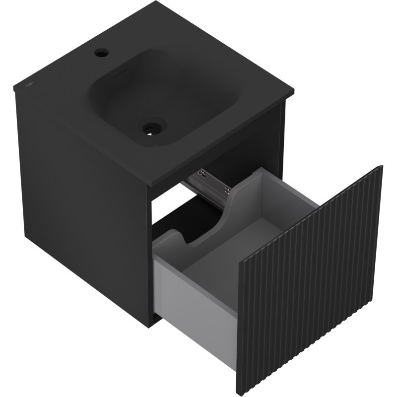Mexen Rivel mobile da bagno 45 cm con lavabo Vela, 1 cassetto, scanalato, nero opaco - 91A20-04547-1-BF71-W23M71