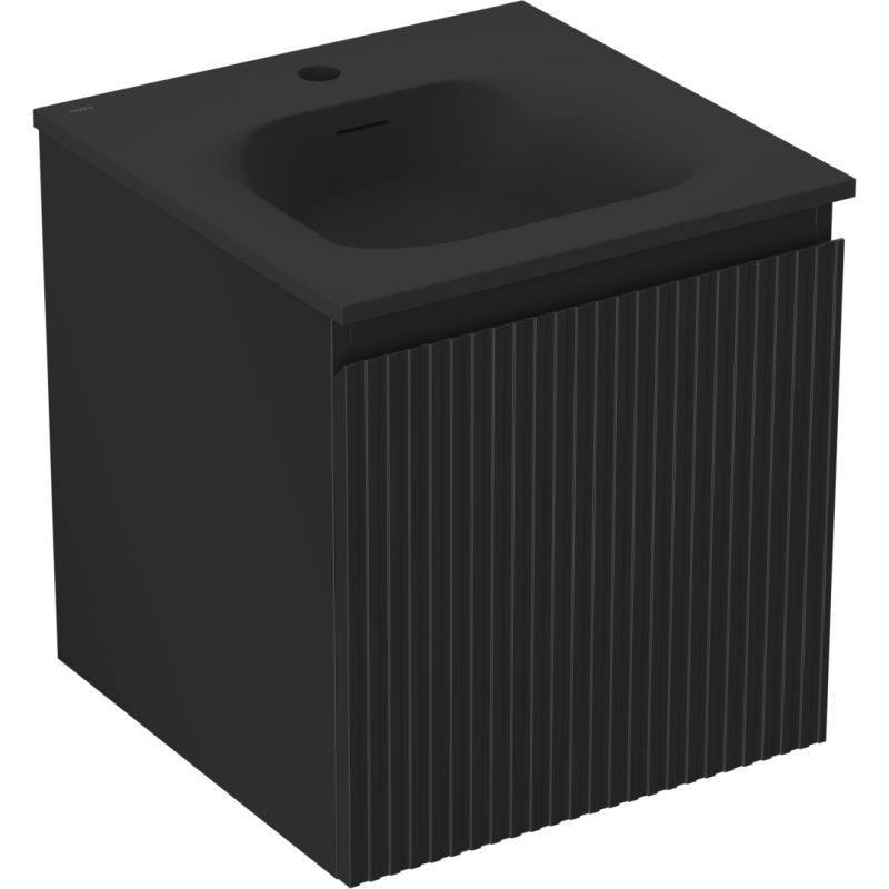 Mexen Rivel Badezimmerschrank 45 cm mit Waschbecken Vela, 1 Schublade, geriffelt, schwarz matt - 91A20-04547-1-BF71-W23M71