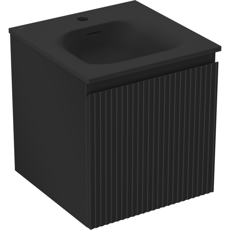 Mexen Rivel gabinete de baño de 45 cm con lavabo Vela, 1 cajón, acanalado, negro mate - 91A20-04547-1-BF71-W23M71