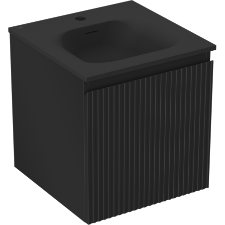 Mexen Rivel Badezimmerschrank 45 cm mit Waschbecken Vela, 1 Schublade, geriffelt, schwarz matt - 91A20-04547-1-BF71-W23M71