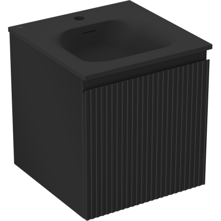 Mexen Rivel gabinete de baño de 45 cm con lavabo Vela, 1 cajón, acanalado, negro mate - 91A20-04547-1-BF71-W23M71