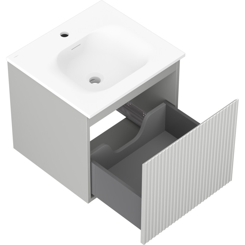 Mexen Rivel armadietto da bagno 50 cm con lavabo Vela, 1 cassetto, scanalato, grigio opaco/bianco opaco