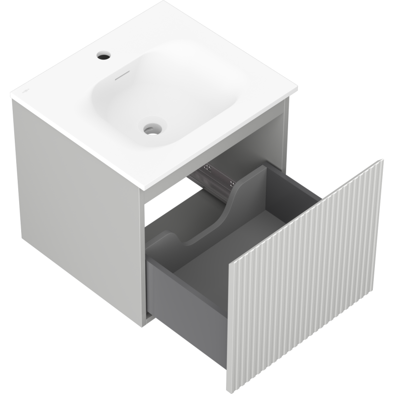 Mexen Rivel gabinete de baño de 50 cm con lavabo Vela, 1 cajón, ranurado, gris mate/blanco mate - 91A20-05047-1-BF62-W23M01