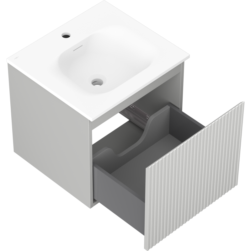 Mexen Rivel meuble de salle de bain 50 cm avec lavabo Vela, 1 tiroir, rainuré, gris mat/blanc mat - 91A20-05047-1-BF62-W23M01