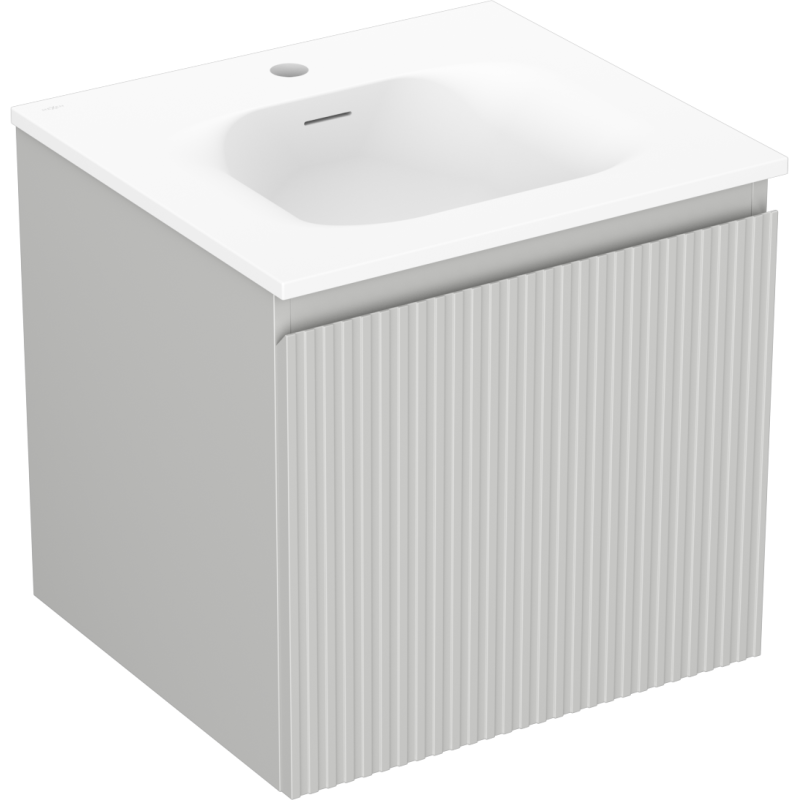 Mexen Rivel gabinete de baño de 50 cm con lavabo Vela, 1 cajón, ranurado, gris mate/blanco mate - 91A20-05047-1-BF62-W23M01