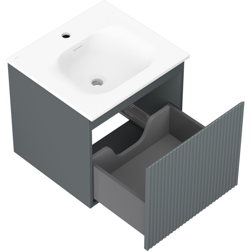Mexen Rivel badkamerkast 50 cm met wastafel Vela, 1 lade, geribbeld, grafiet mat/wit mat - 91A20-05047-1-BF66-W23M01