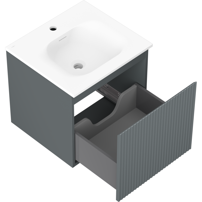 Mexen Rivel bathroom cabinet 50 cm with Vela sink, 1 drawer, grooved, graphite matte/white matte - 91A20-05047-1-BF66-W23M01