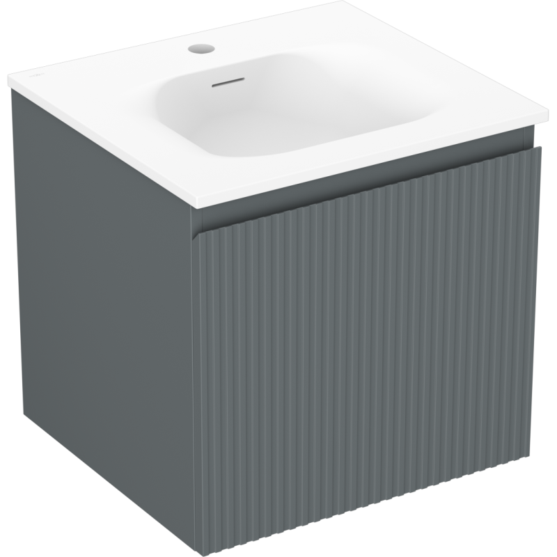 Mexen Rivel armário de casa de banho 50 cm com lavatório Vela, 1 gaveta, estriado, grafite mate/branco mate