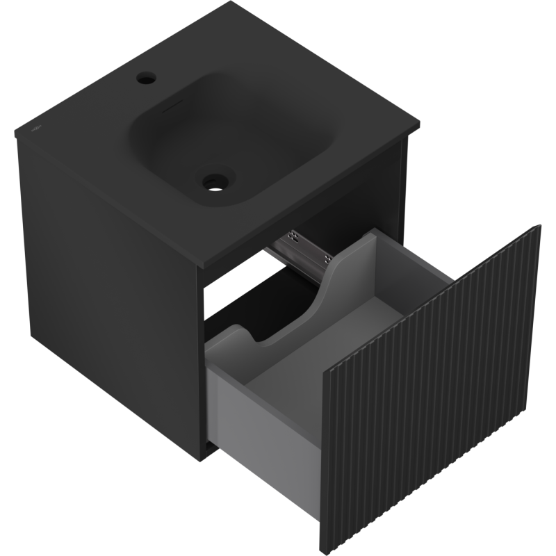Mexen Rivel mueble de baño de 50 cm con lavabo Vela, 1 cajón, estriado, negro mate - 91A20-05047-1-BF71-W23M71