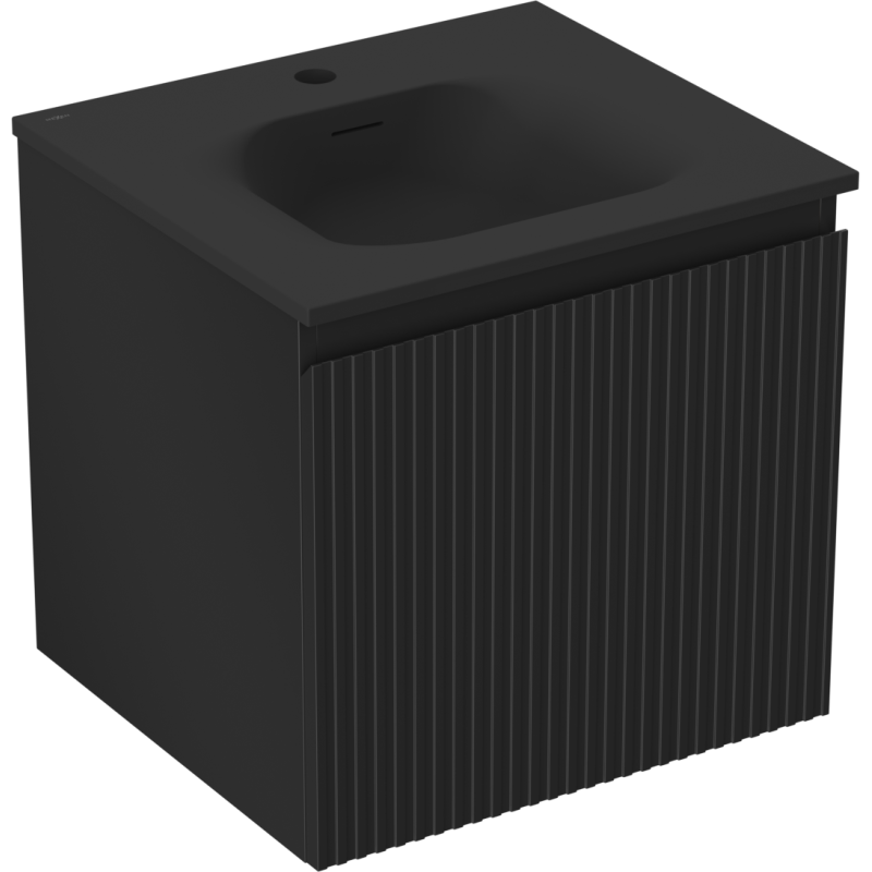 Mexen Rivel mueble de baño de 50 cm con lavabo Vela, 1 cajón, estriado, negro mate - 91A20-05047-1-BF71-W23M71