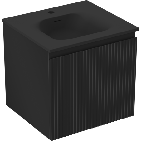 Mexen Rivel 50 cm Badezimmerschrank mit Vela Waschtisch, 1 Schublade, geriffelt, Schwarz Matt - 91A20-05047-1-BF71-W23M71