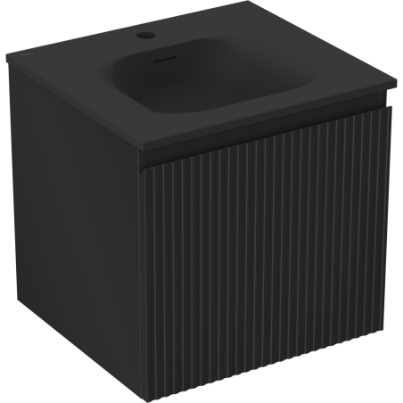 Mexen Rivel mueble de baño de 50 cm con lavabo Vela, 1 cajón, estriado, negro mate - 91A20-05047-1-BF71-W23M71