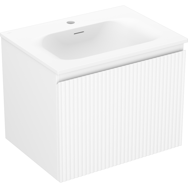 Mexen Rivel Badezimmerschrank 60 cm mit Waschbecken Vela, 1 Schublade, geriffelt, weiß matt - 91A20-06047-1-BF01-W23M01
