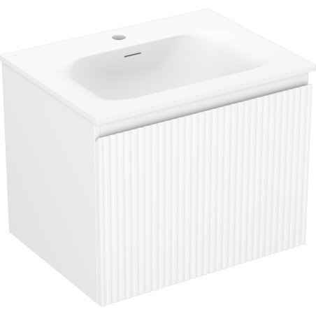 Mexen Rivel Badezimmerschrank 60 cm mit Waschbecken Vela, 1 Schublade, geriffelt, weiß matt - 91A20-06047-1-BF01-W23M01