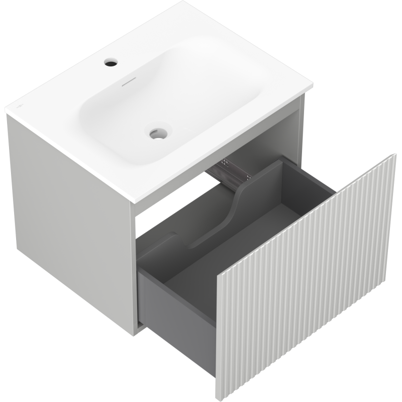 Mexen Rivel armário de casa de banho 60 cm com lavatório Vela, 1 gaveta, canelado, cinza mate/branco mate