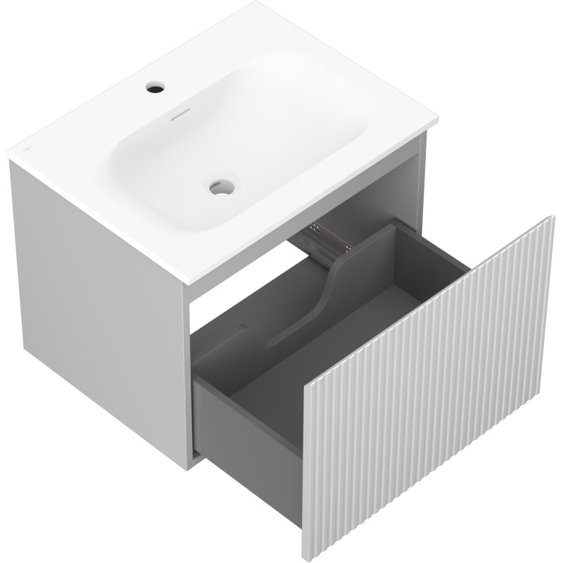Mexen Rivel mobile bagno 60 cm con lavabo Vela, 1 cassetto, scanalato, grigio opaco/bianco opaco - 91A20-06047-1-BF62-W23M01