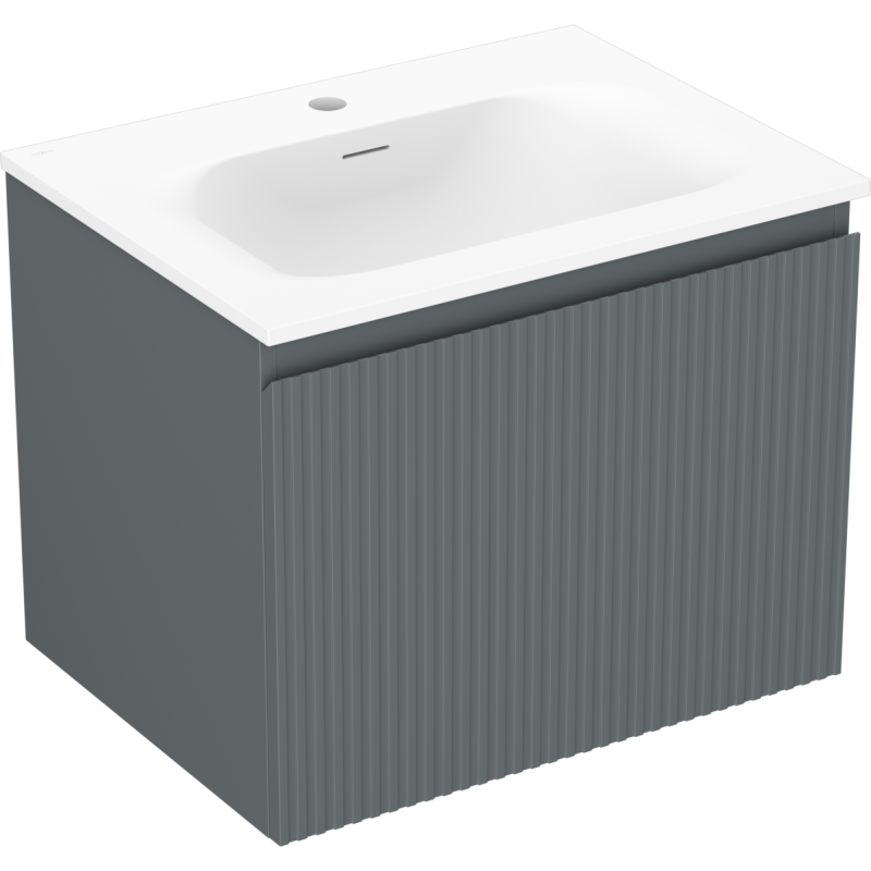 Mexen Rivel armário de casa de banho 60 cm com lavatório Vela, 1 gaveta, ranhurado, grafite mate/branco mate