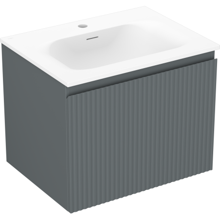 Mexen Rivel armoire de salle de bain 60 cm avec lavabo Vela, 1 tiroir, rainuré, graphite mat/blanc mat