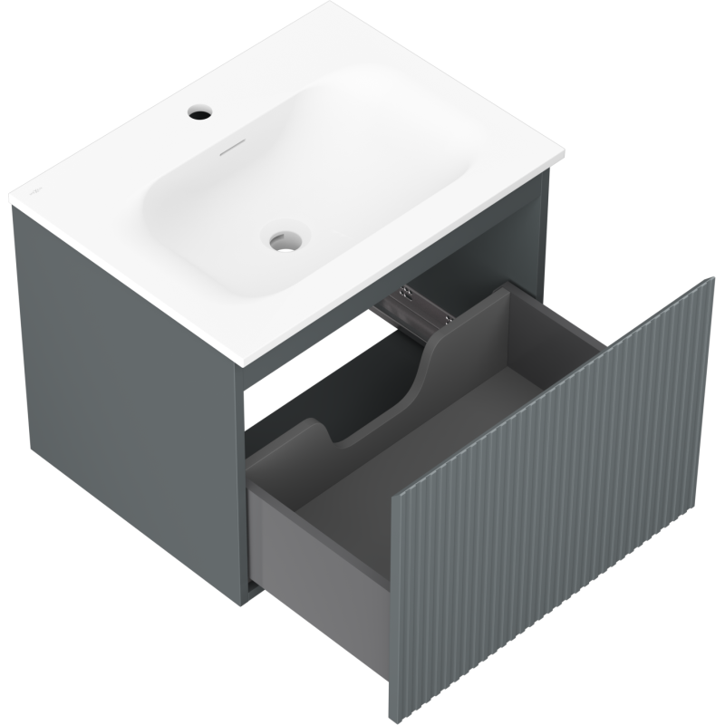 Mexen Rivel armario de baño 60 cm con lavabo Vela, 1 cajón, ranurado, grafito mate/blanco mate - 91A20-06047-1-BF66-W23M01