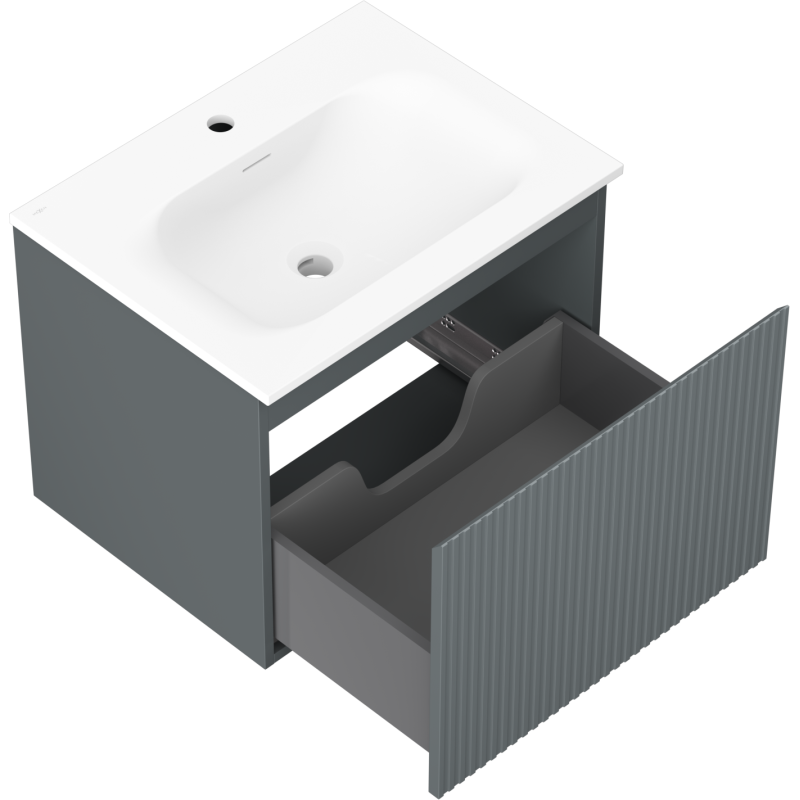 Mexen Rivel Buedzëmmermiwwel 60 cm mat Lavabo Vela, 1 Tirang, riëflech, Grafit matt/Wäiss matt - 91A20-06047-1-BF66-W23M01