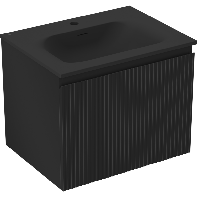 Mexen Rivel Badezimmerschrank 60 cm mit Waschbecken Vela, 1 Schublade, geriffelt, schwarz matt - 91A20-06047-1-BF71-W23M71