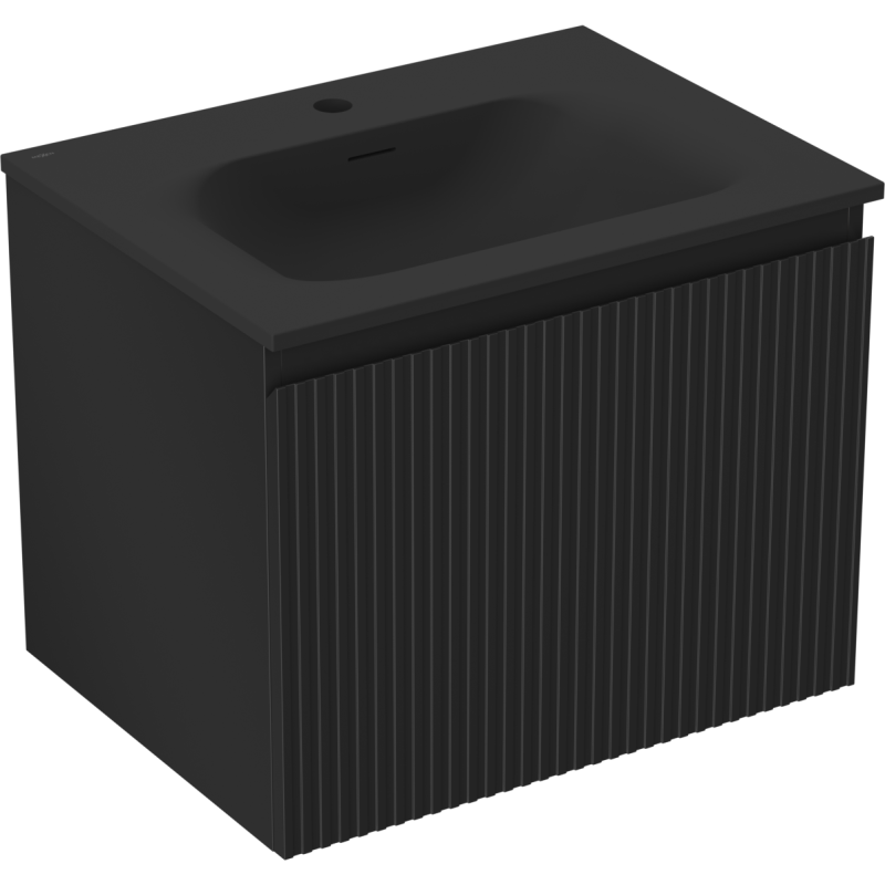 Mexen Rivel meuble de salle de bain 60 cm avec lavabo Vela, 1 tiroir, rainuré, noir mat - 91A20-06047-1-BF71-W23M71