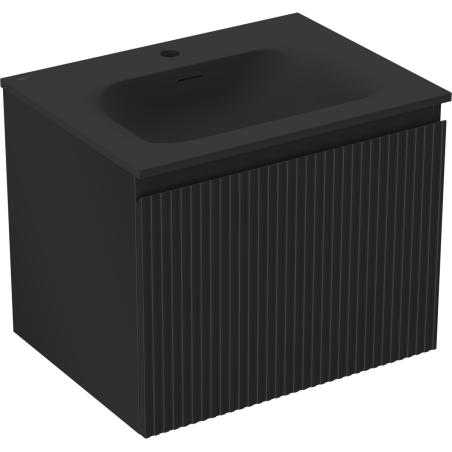 Mexen Rivel Badezimmerschrank 60 cm mit Waschbecken Vela, 1 Schublade, geriffelt, schwarz matt - 91A20-06047-1-BF71-W23M71